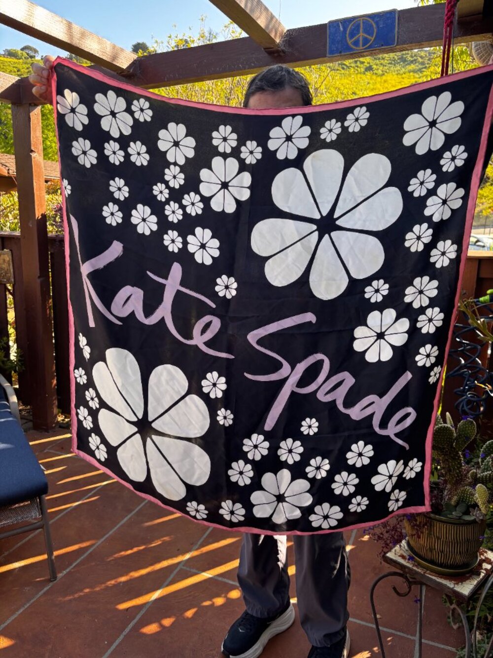 Kate Spade New York Flowers"100% silk square scarf black and white 34"